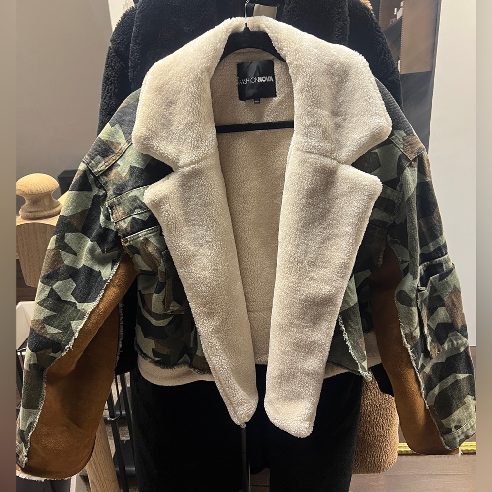 Fashion Nova Camouflage Teddy Jacket with Sherpa Lining